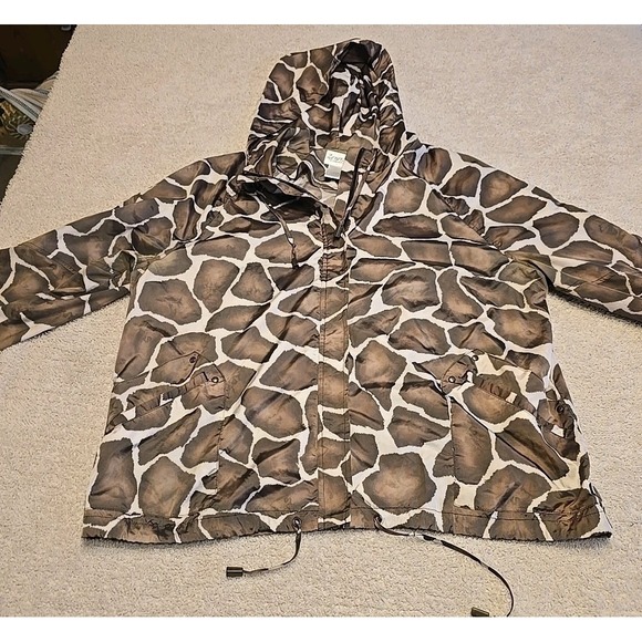 Zenergy By Chicos Brown Giraffe Print Light Hooded‎ Jacket Zip Front SZ 2=L - Picture 10 of 15